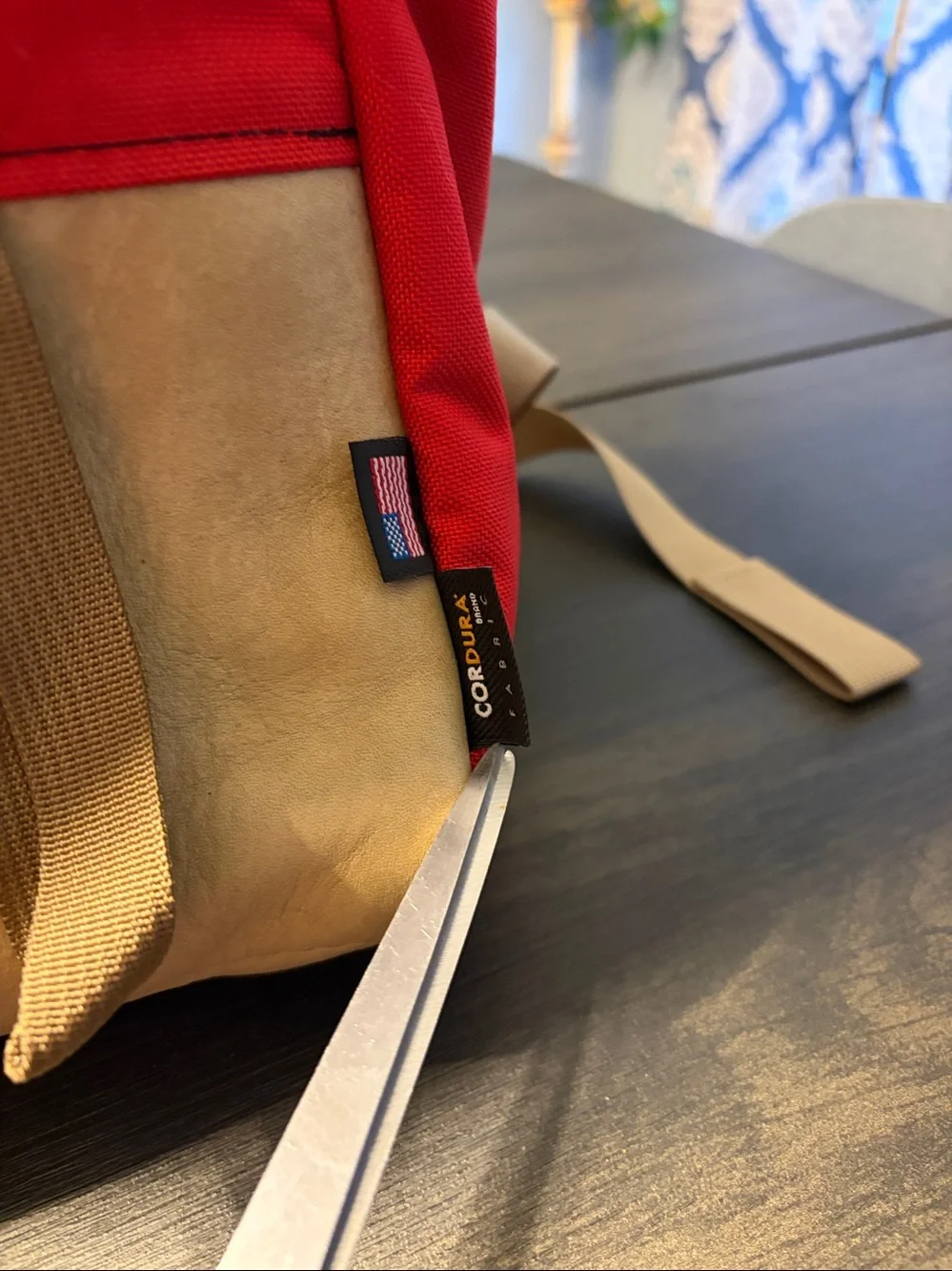 Topo Designs Daypack Backpack Red Khaki Leather EUC